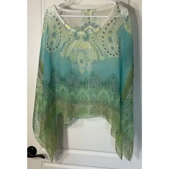 Cato Teal Sleeveless Subliminal Tank W/ Matching Handkerchief Poncho Plus 22/24 - Picture 6 of 11